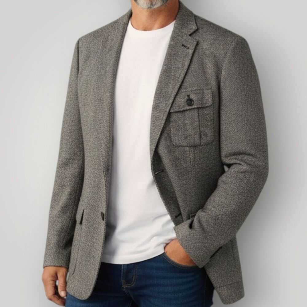 BANANA REPUBLIC Tailored fit Mens Blazer Sport Coat Casual Jacket 44L Gray Tweed